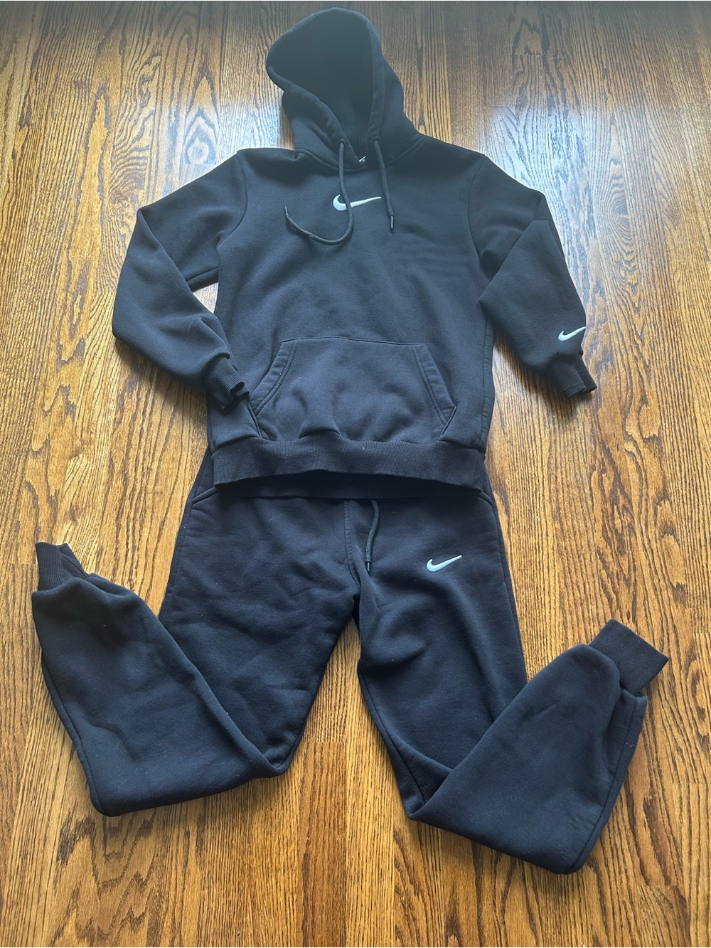 Nike Black Kids Hoodie and Jogger Set with White Swoosh